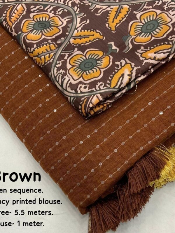 Linen Sarees with Sequence Work - Brown Saree - blue dhaara
