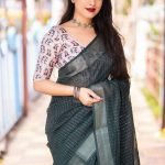 cotton Linen Sarees with Sequence Work - Grey Saree