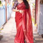 Linen Sarees with Sequence Work - Red Saree