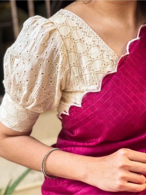 Manipuri Cotton Kota Chex Chicken Majenta Close View