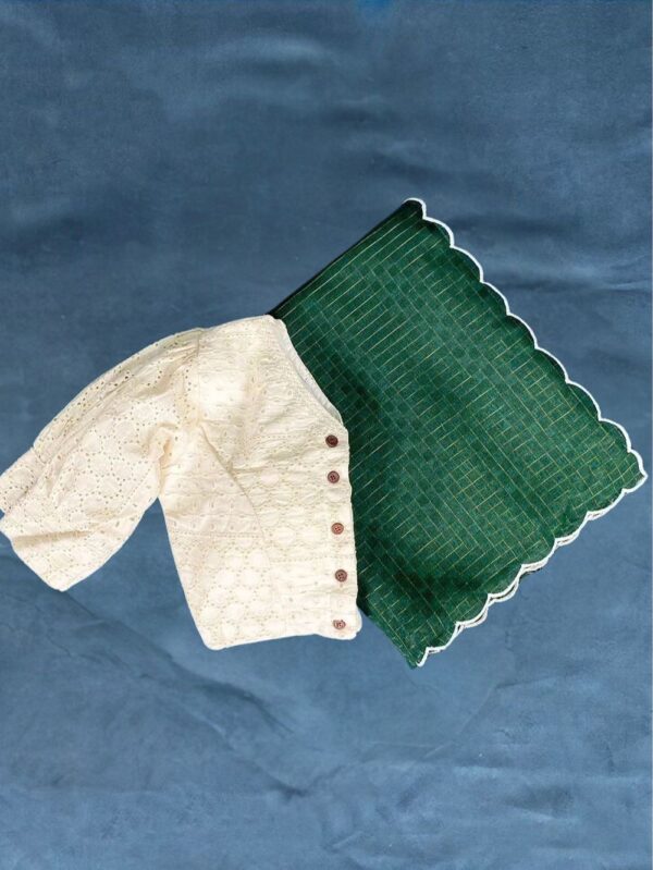 Manipuri Cotton Kota Chex Green Saree with White Blouse