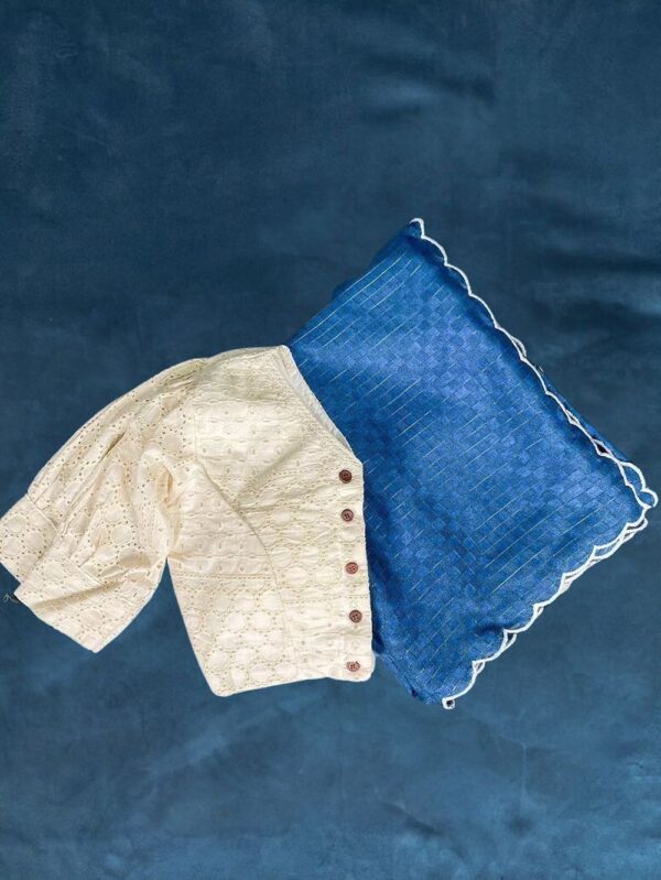 Manipuri Cotton Kota Chex Teal Blue Saree with Off White Blouse