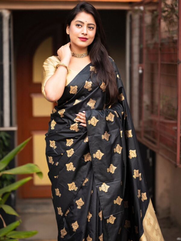 Black Soft Silk Saree Golden Border