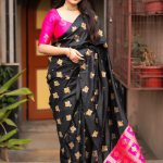 Black Soft Silk Saree Majenta Pallu - Blue Dhaara
