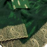 Bottle Green Crush Chiffon Zari Embroidery