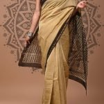 Chanderi Silk Saree Beige with Black