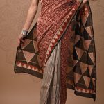 Chanderi Silk Saree Beige with Maroon