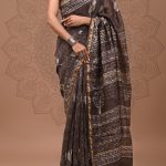 Chanderi Silk Saree Coffee Brown with Ivory Off White