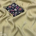 Crush Chiffon Saree with simple woven shine Butter color