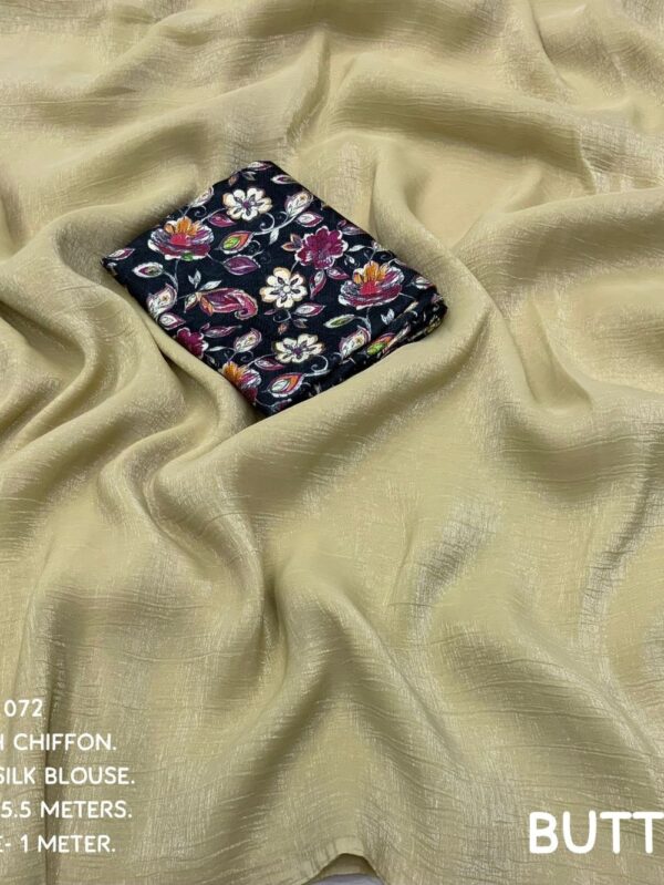 Crush Chiffon Saree with simple woven shine Butter color