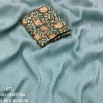 Dusty Blue Color Crush Chiffon Saree With Simple Woven Shining