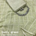 Dusty Green Soft Linen Saree Velvet Chex