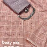 Dusty Pink Soft Linen Saree With Velvet Chex
