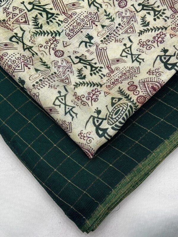 Jute Chex Silk Bottle Green Saree