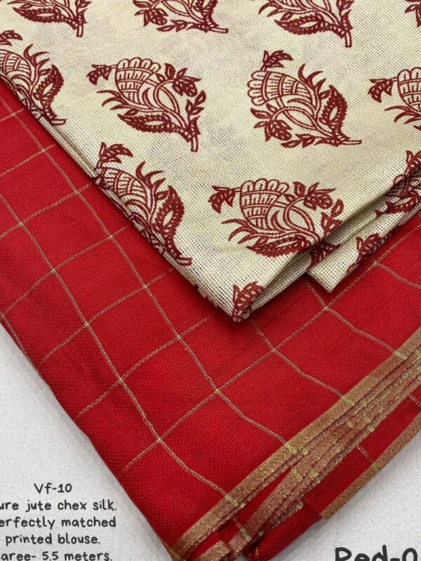 Jute Chex Silk Red Saree