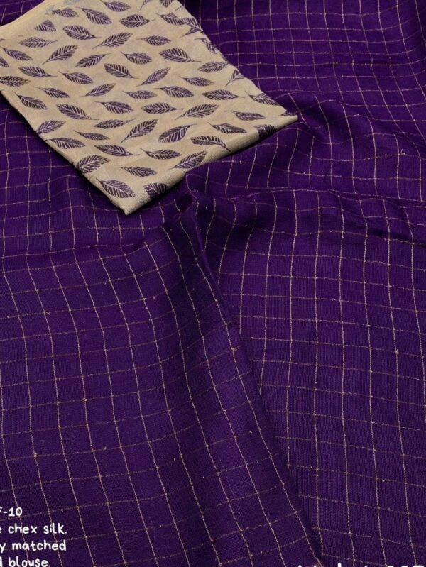 Jute Chex Silk Violet Saree - Blue Dhaara Model