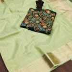 Light Green Color Soft Cotton Plain Silk Saree With Border