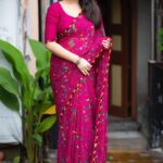 Magenta Printed Georgette Saree - blue dhaara