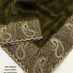 Mehndi Crush Chiffon Zari Embroidery Saree