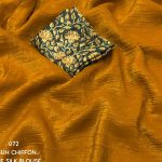 Mustard Color Crush Chiffon Saree With Simple Woven Shining