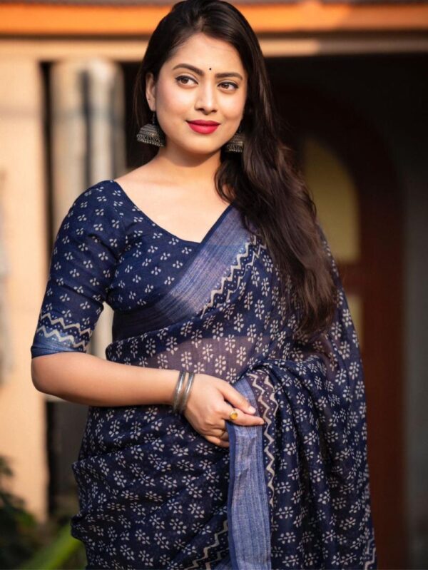 Navy Blue pattu printed saree