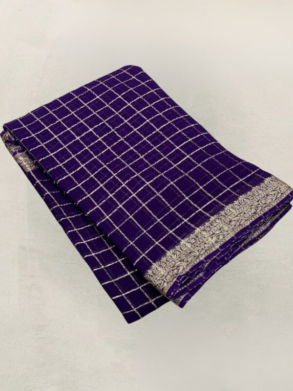 Pure Georgette Zari Chex Purple