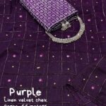 Purple Soft Linen Saree With Weaving Velvet Chex
