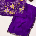 Soft Chinon Silk Purple Saree Blue Dhaara