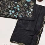 Soft Chinon Silk Saree - Black - Blue Dhaara