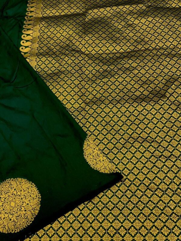 Bottle Green Soft Silk Saree - Open View