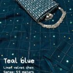 Teal Blue Color Soft Linen Saree With Velvet Chex