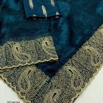 Teal Blue Crush Chiffon Zari Embroidery Blue Dhaara