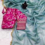 Tissue Silk Saree - Crushed Tissue Silk Ferozi Majenta - Blue Dhaara