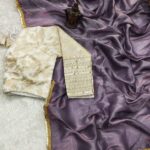 Tissue Silk Saree - Crushed Tissue Silk Lavender Cream - Blue Dhaara