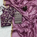 Tissue Silk Saree - Crushed Tissue Silk Lavender Purple - Blue Dhaara