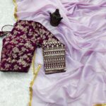 Tissue Silk Saree - Crushed Tissue Silk Lilac Wine - Blue Dhaara