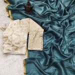 Tissue Silk Saree - Crushed Tissue Silk Teal Blue - Blue Dhaara