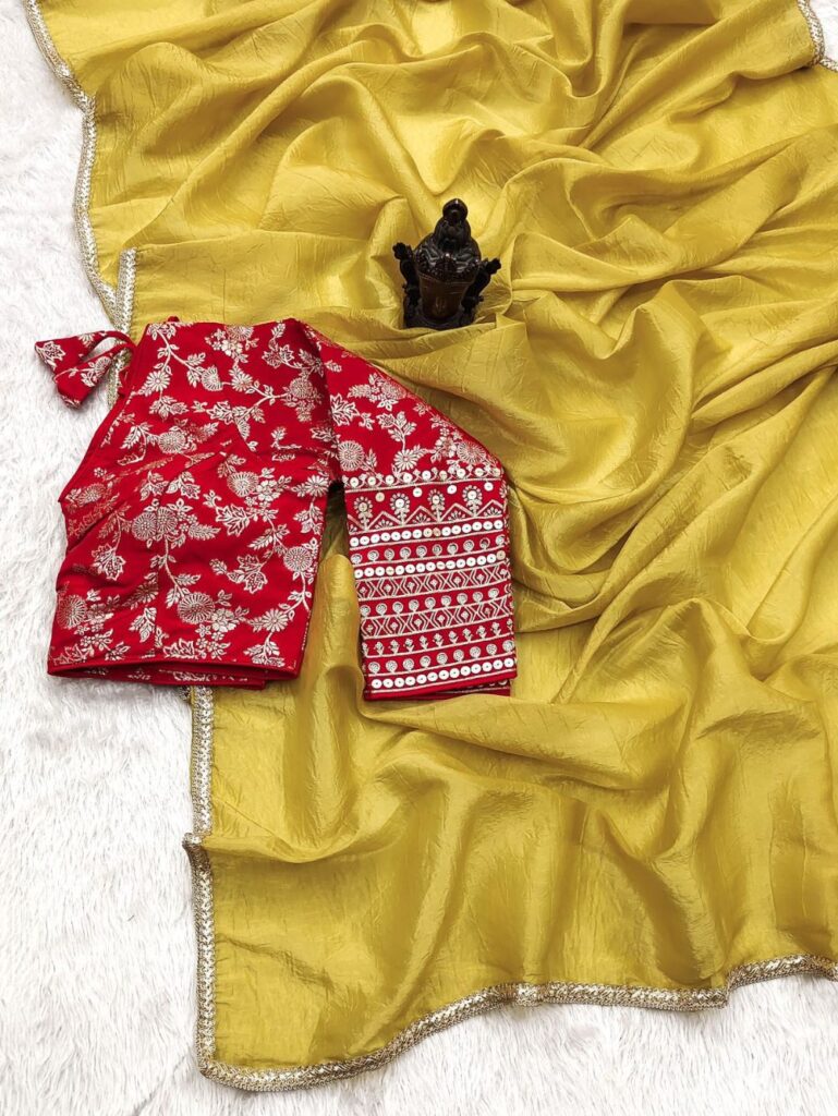 Women's Tissue Yellow Woven Design Woven saree With Blouse Piece