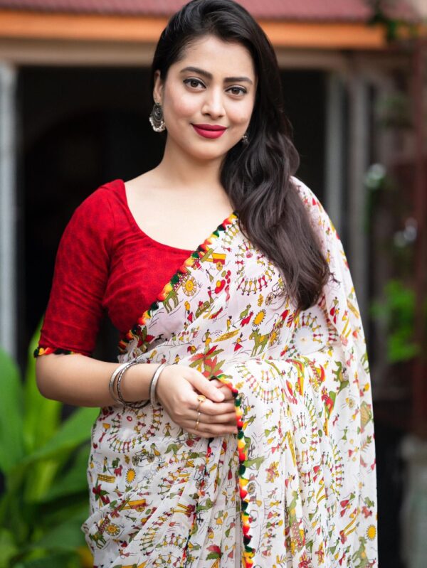 White Printed Georgette Saree