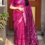 Wine linen pattu printed saree blue dhaara