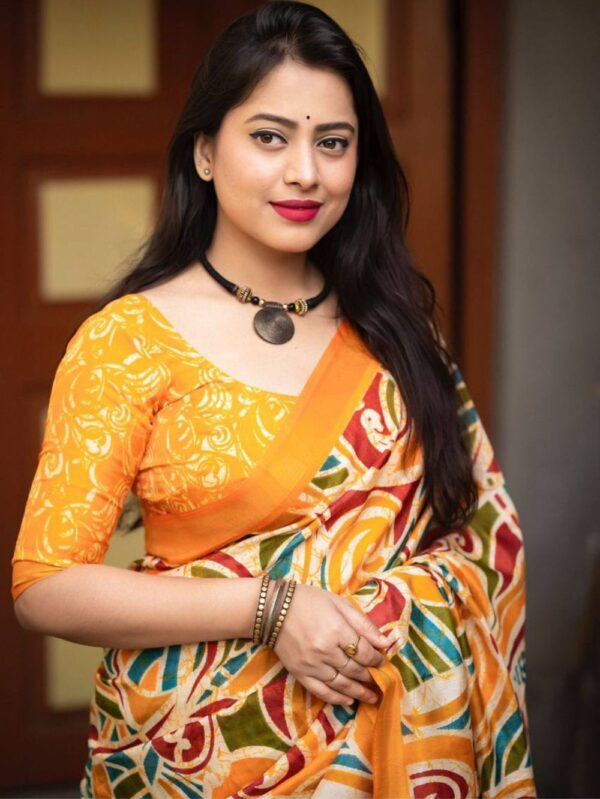 Mustard Yellow color fancy Cotton printed Saree