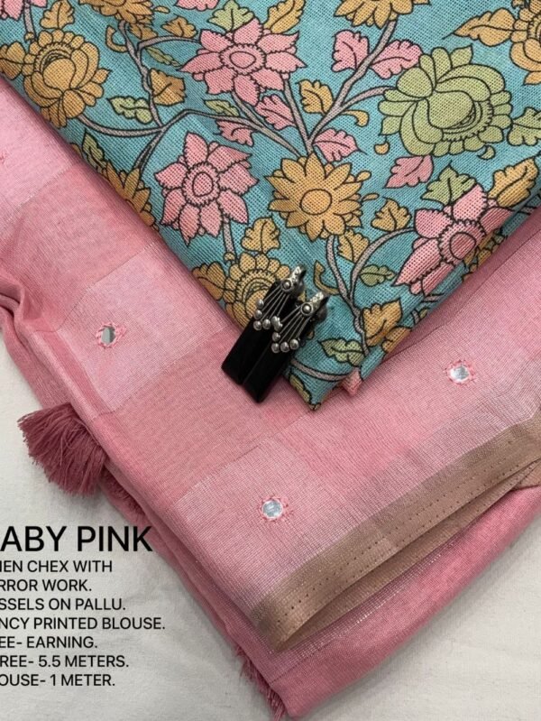 Linen Saree Baby Pink