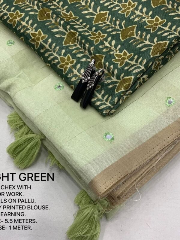 Linen Saree Light Green color