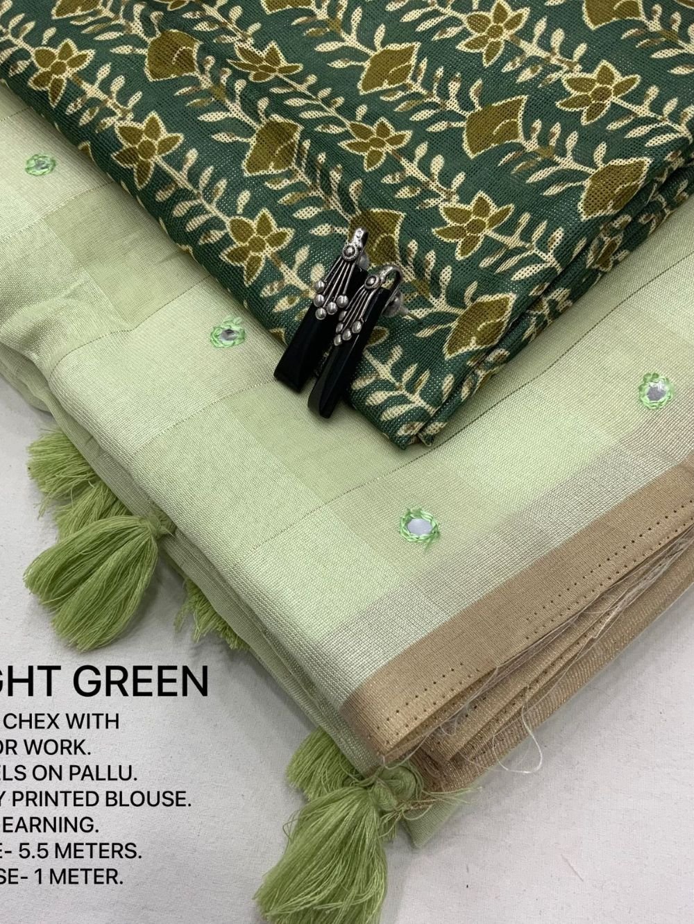 Linen Saree Light Green color
