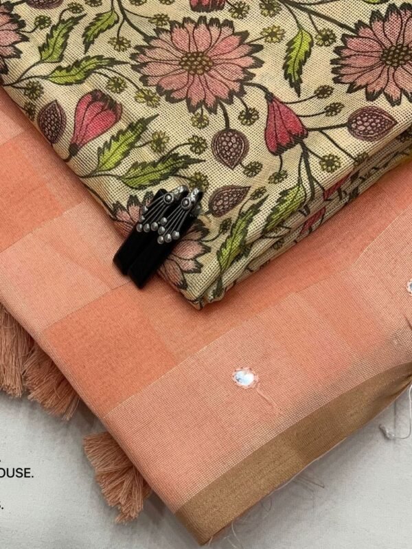 Cotton Linen Saree Peach