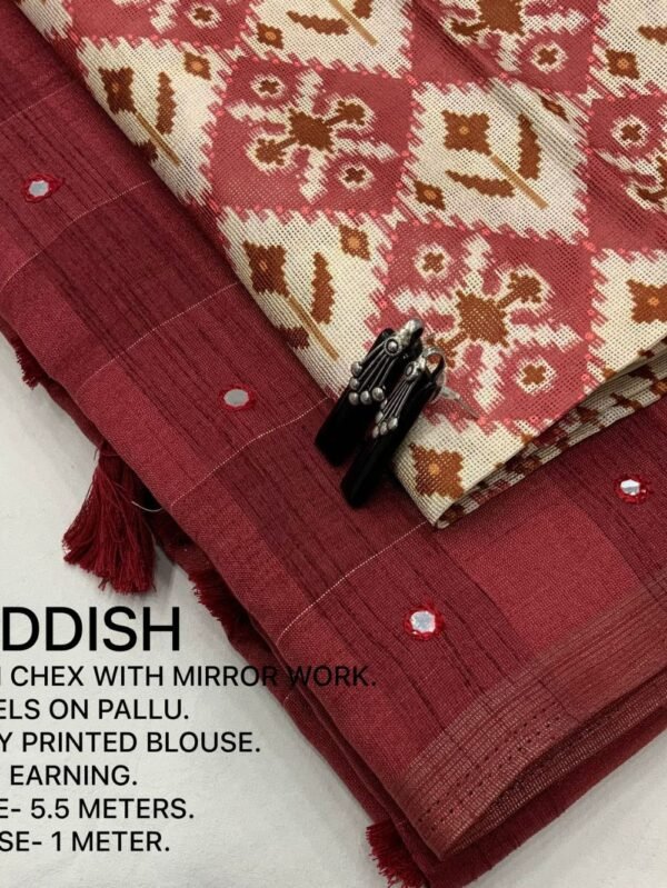 cotton Linen Saree Reddish