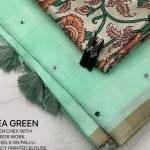 cotton Linen Saree Sea Green