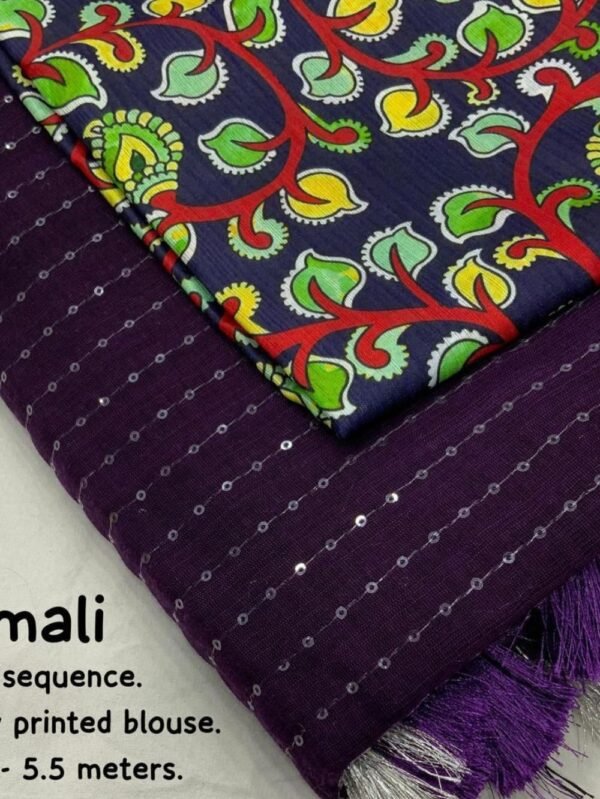Linen Sarees with Sequence Work - Jamali Saree - blue dhaara