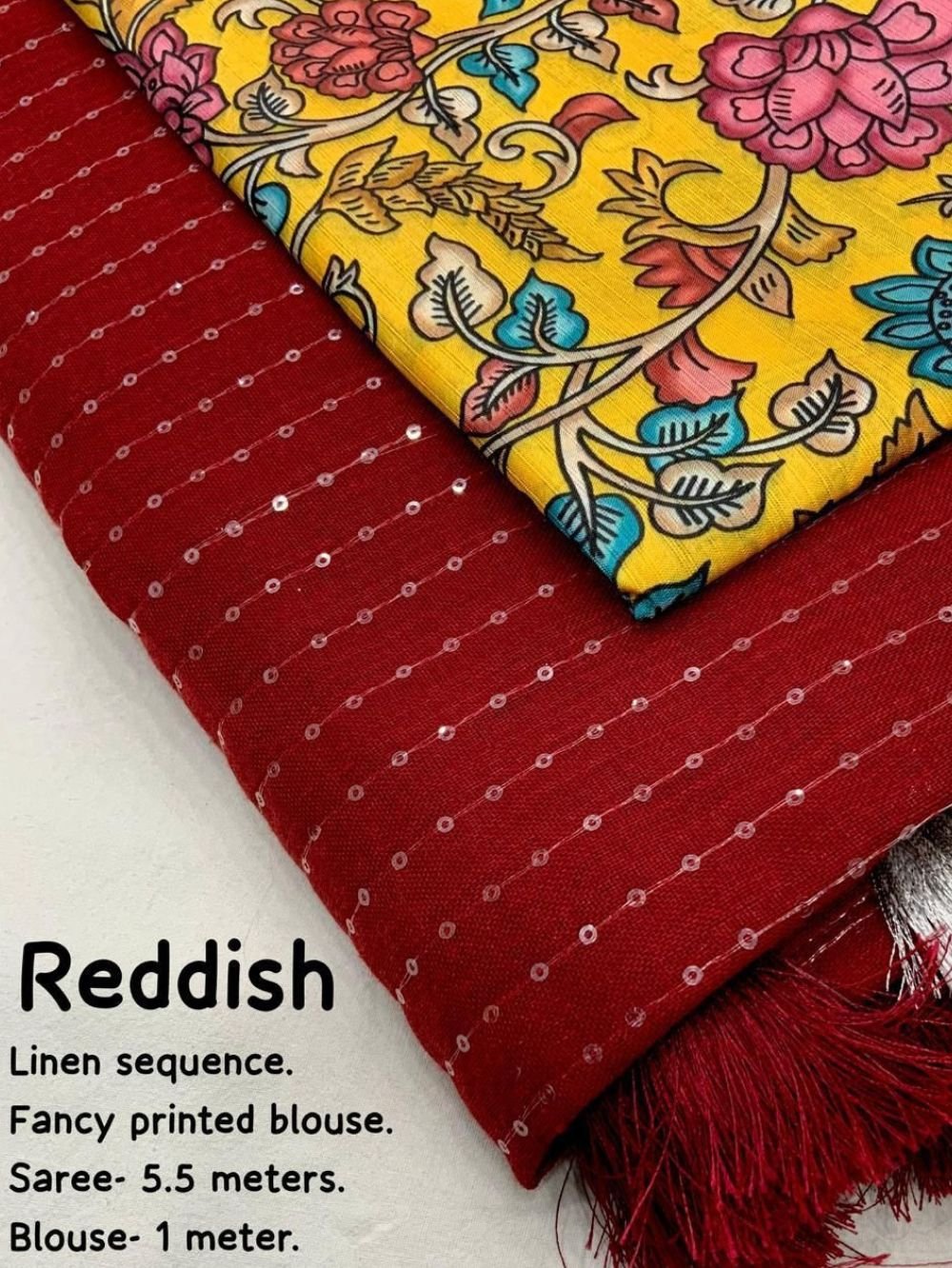 Linen Sarees with Sequence Work - Red Saree Differ Blouse