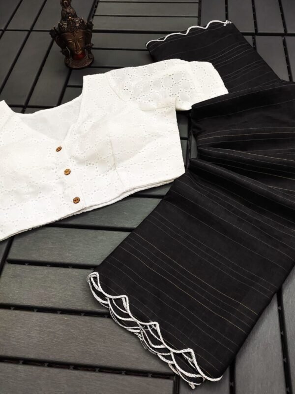 Manipuri Cotton Kota Chex Black Saree with White Blouse